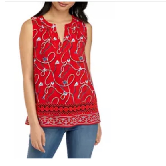 Crown&Ivy ‎ petites crochet printed peasant top. Worn 1x. Guess when?:) - Picture 1 of 6